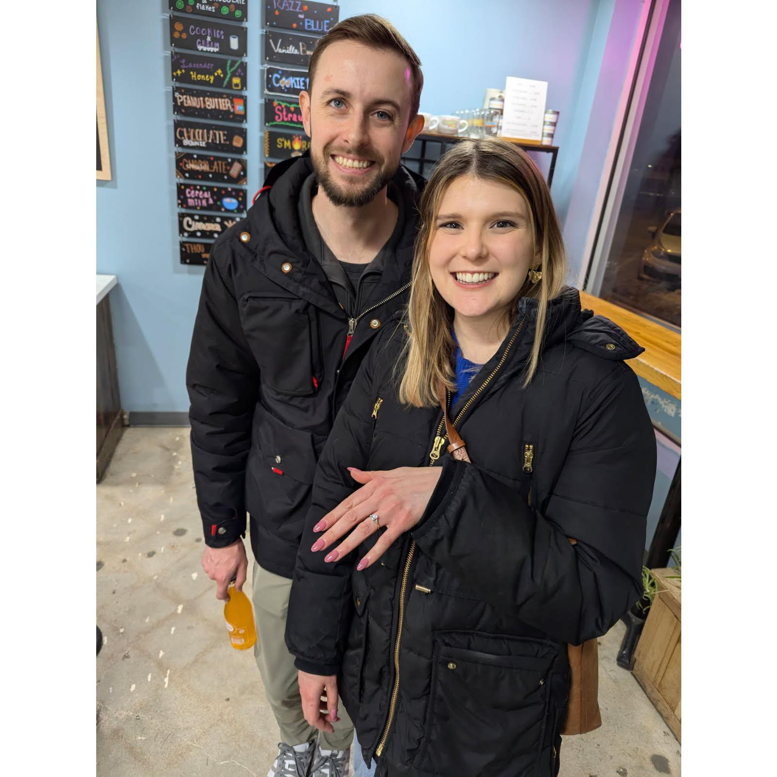 Celebrating with ice cream after the proposal.