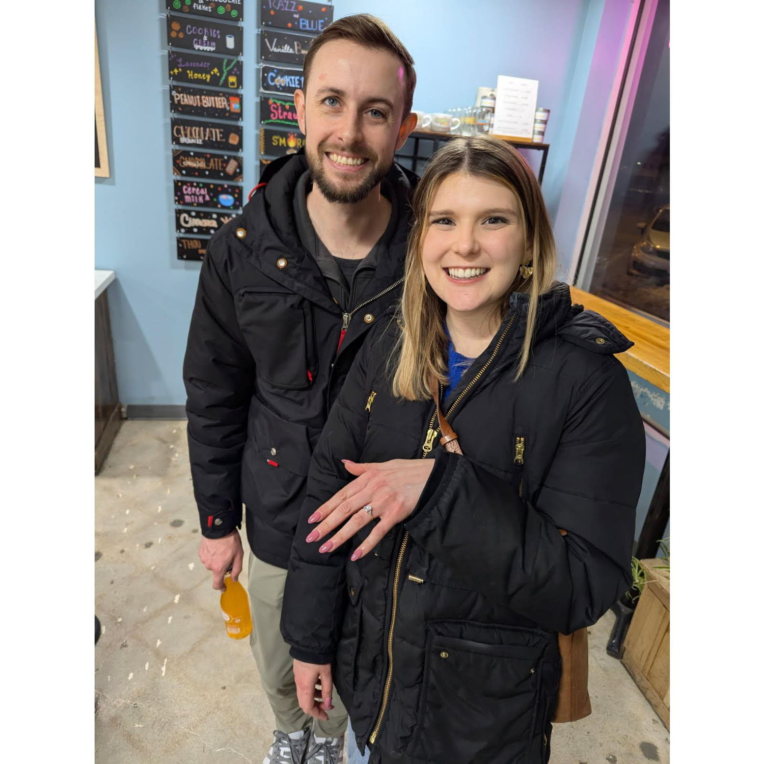 Celebrating with ice cream after the proposal.