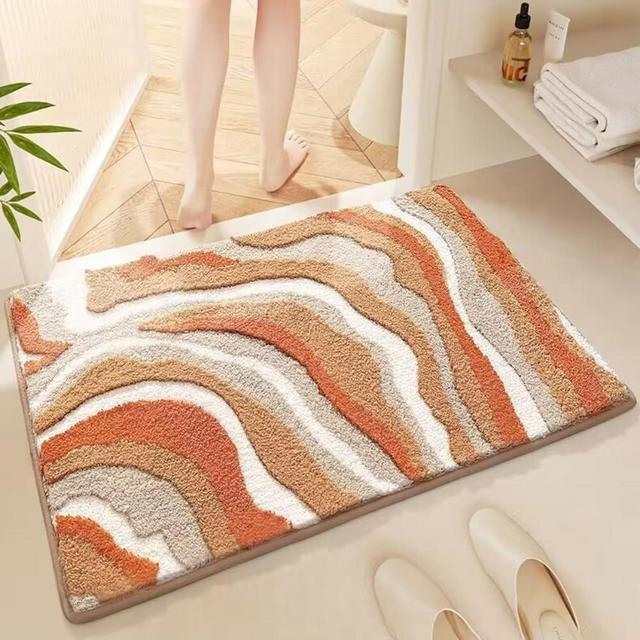 BIKETEK Orange Ripple Bathroom Rug Mat, Extra Thick and Soft Shaggy Luxury Microfiber Bath Rugs, Absorbent, Non-Slip, Machine Washable, Plush Bath Mats for Bathroom Floor (Khaki,17" x 24")