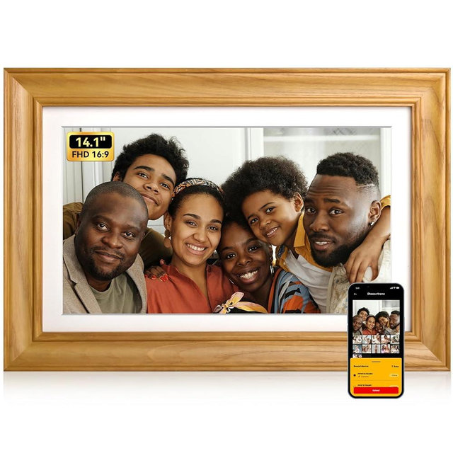 Kodak 14.1 Inch Smart WiFi Digital Picture Frame 1920x1080 Touch Screen, Auto-Rotate, Built in 32GB Memory, Share Photos and Videos for Anywhere Anytime, for Friends and Family (Wood)