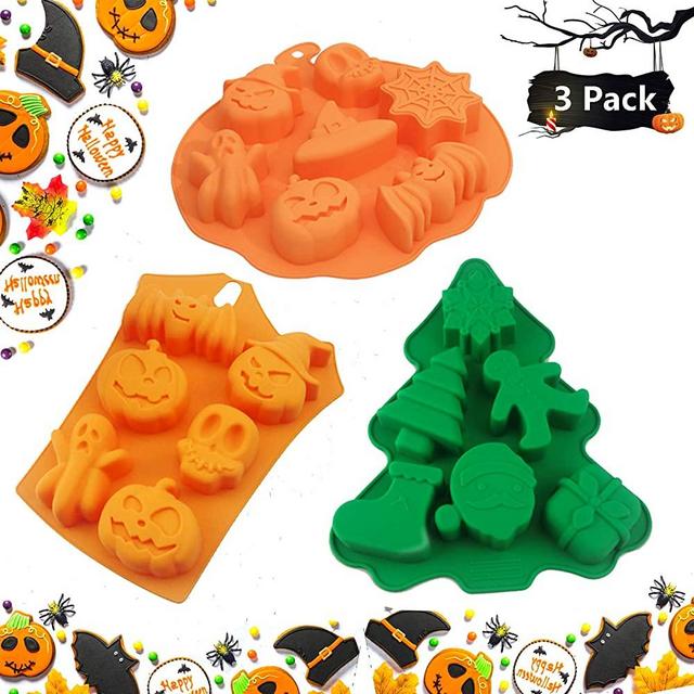 Silicone Halloween Baking Mold Ghost Pumpkin Baking Mold Nonstick Pumpkin Chocolate Cupcakes Bat Skull Ghost Shape Muffin Candy Mold for Fall Thankgiving Cupcake Evil, Skull, Ghost (3pack)…