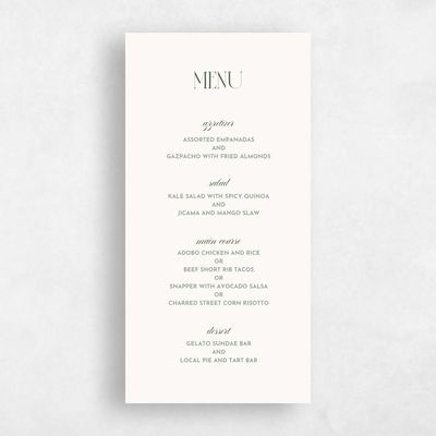Dark Olive, Beige Wedding Menu - Milan