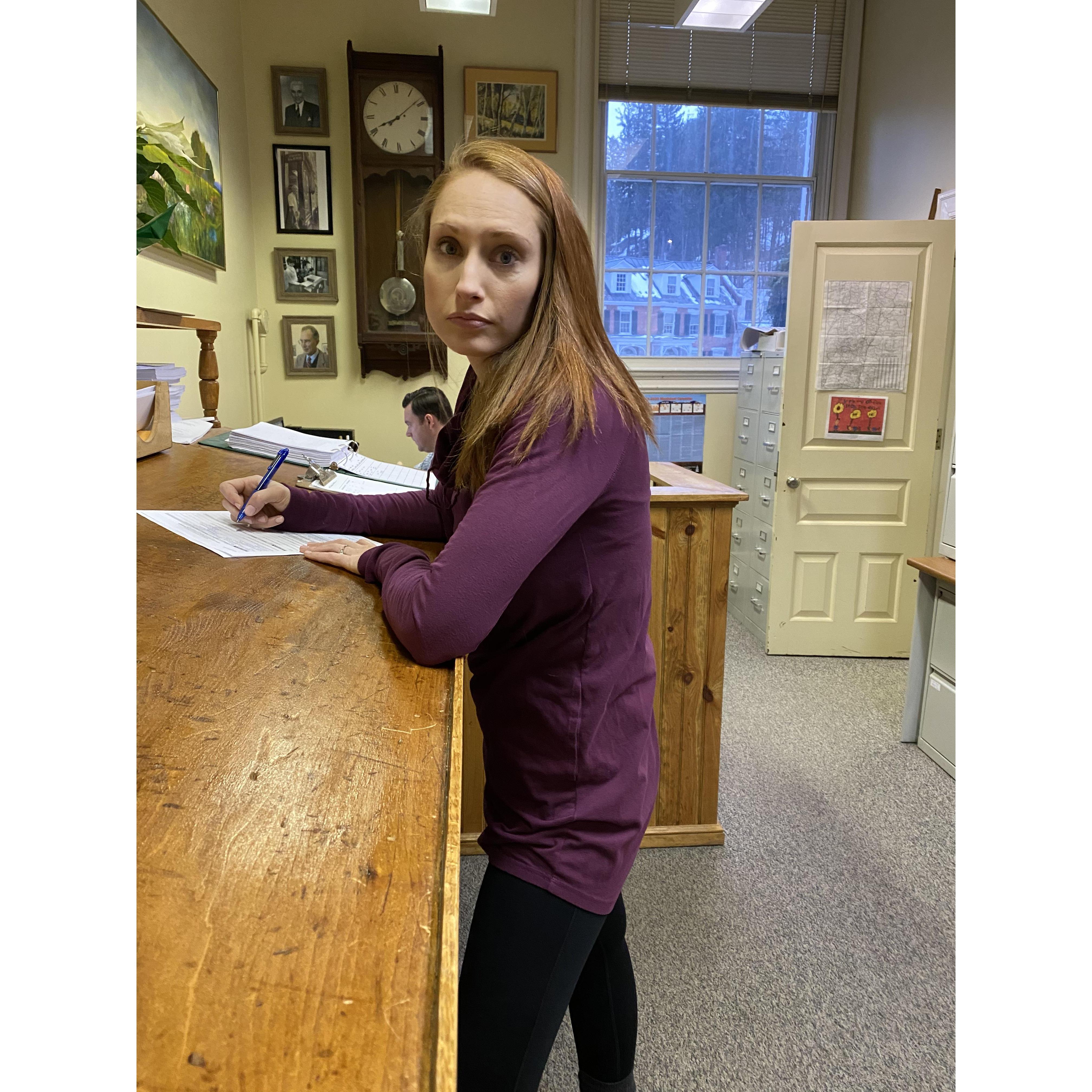 Filling out the application for our marriage license