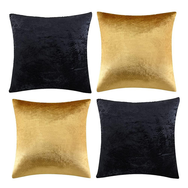 GIGIZAZA Decorative Throw Pillow Covers 18 x 18,Gold Black Soft Pillow Covers, Set of 4 Square Velvet Cushion Covers