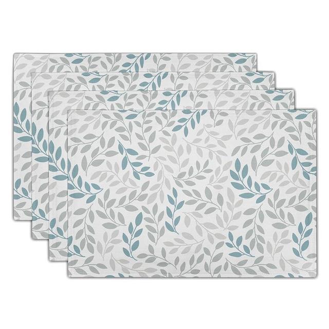Gray Blue Leaves Placemats Set of 4, Farmhouse Rustic Table Mats 12 X 18 Inch Reversible Leaf Table Placemats Non-Slip Washable Place Mats for Dining Kitchen Table Party Coffee Bar Accessories