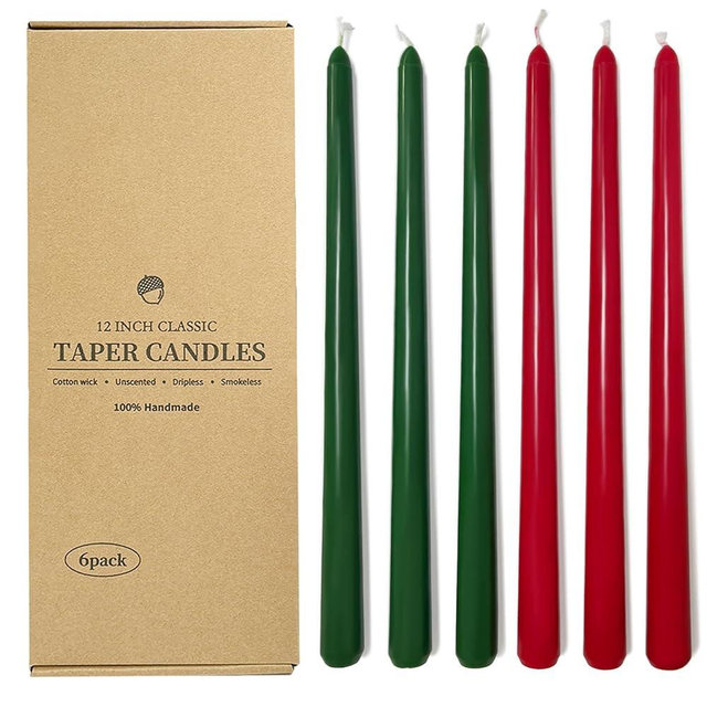 12 Inch Taper Candles 6 Pcs Unscented, Smokeless, Dripless Long Tapered Candlesticks Candles for Christmas Birthday Dinner Wedding Party Home Decor