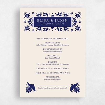 Blue Boho Wedding Program - Cabrillo