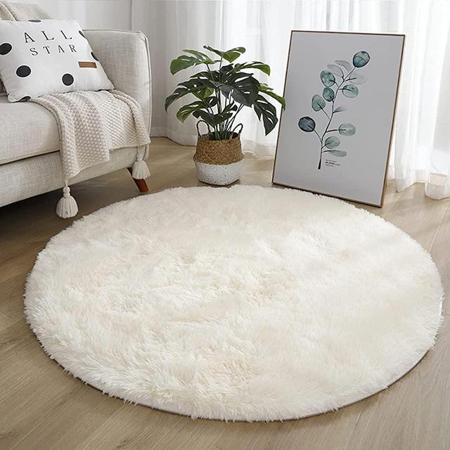 MIEMIE 6x6 Soft White Round Area Rug for Bedroom Modern Fluffy Circle Rug for Kids Girls Baby Room Indoor Plush Circular Nursery Rugs Cute Cozy Area Rugs for Living Room