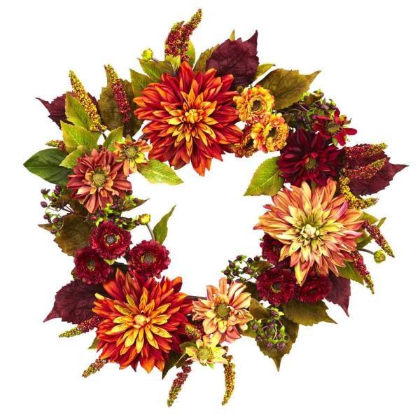 Dahlia and Mum 22 in. Wreath