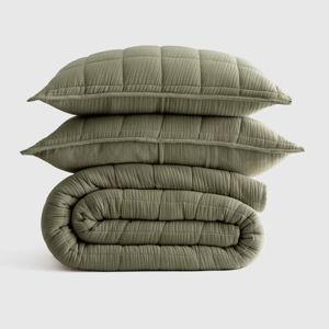 (Olive) Organic Airy Gauze Box Quilt Set - King/Cal King