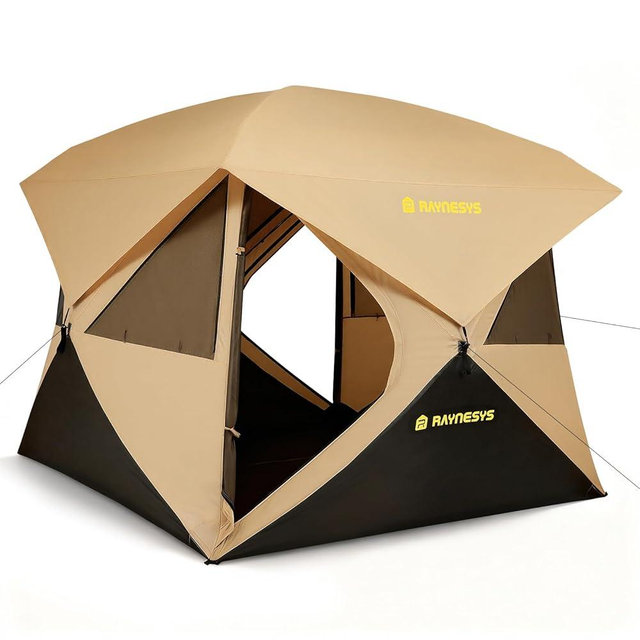 Camping Tent, 4 Person Tent for Camping, Setup in 60 Seconds, 4 Person Pop up Tents, Hub Tents, Water-Resistant, Windproof, Instant Cabin with Removable Floor, Portable