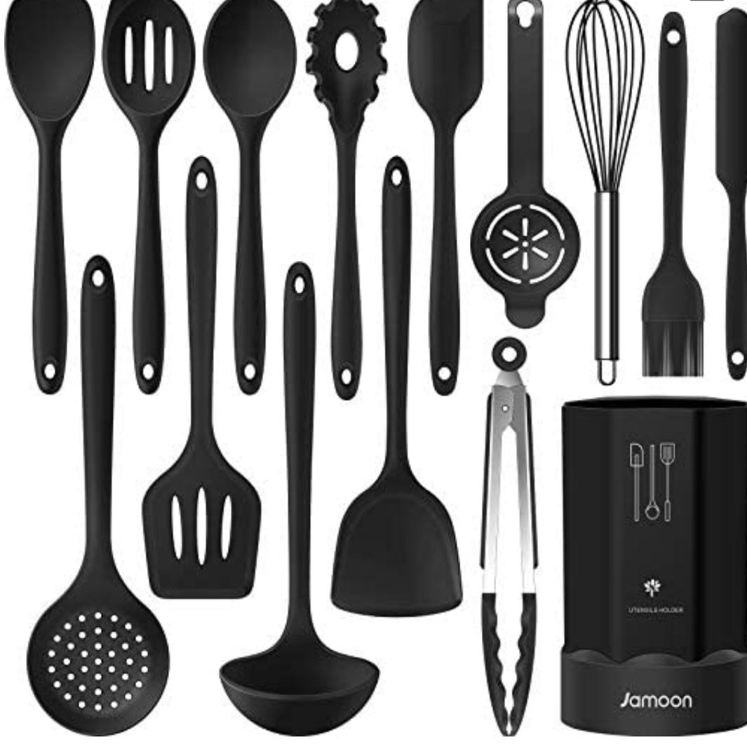 Silicone Cooking Utensils Set - 446°F Heat Resistant Kitchen Utensils,Turner Tongs,Spatula,Spoon,Brush,Whisk.Kitchen utensil Gadgets Tools Set for Nonstick Cookware.Dishwasher Safe (BPA Free)