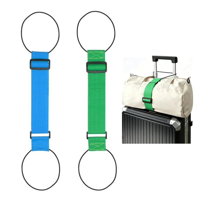 Multi Use Strong Adjustable Luggage Connector Straps for Suitcases,2 Pack Flexible Luggage Accessories Elastic Fastening Bag Strap (Blue and Green)