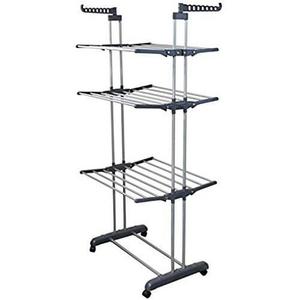 garment rack - BonBon 3 Tier Clothes Drying Rack Folding Laundry Dryer Hanger Compact Storage Steel Indoor Outdoor (Gray/Silver)