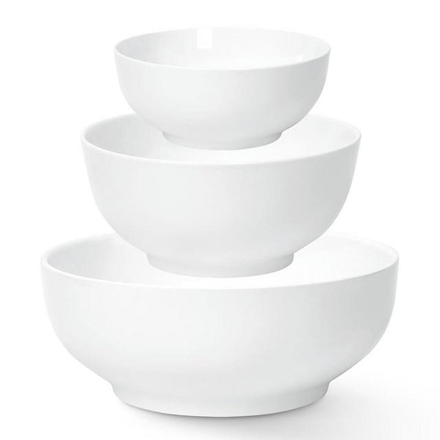 DOWAN Large Serving Bowls, Salad Bowl Set, 86/36/24 Ounces Mixing Bowls for Kitchen, White Soup Bowl, Serving Bowls Set of 3, Ceramic Bowl Sets for Family Party