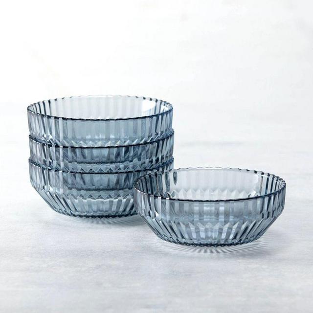 Fluted Glass Coupe Bowl, Set of 4 - Gray