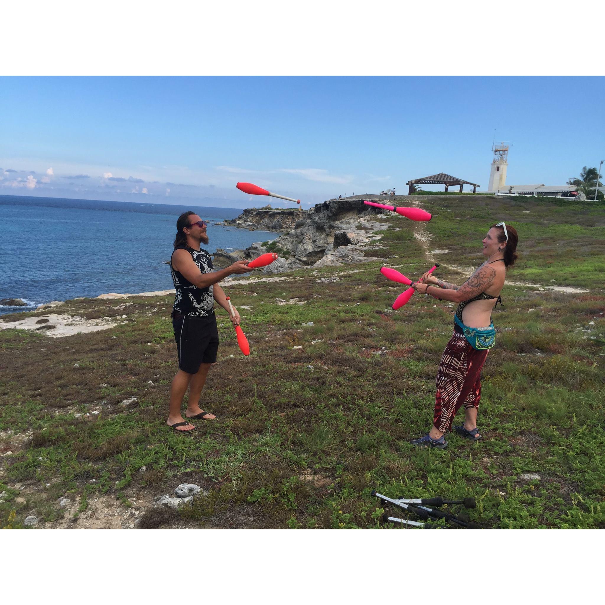 Juggling at the eastern most point of the Americas in Isla Mujeres, Mexico