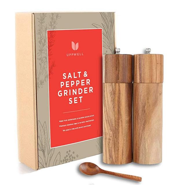 Salt and Pepper Grinders Refillable - Salt and Pepper Grinder Set Made from Sustainable Wood - Acacia Spoon, Salt and Pepper Mill, Salt Pepper Grinder - We plant a Tree with Every Purchase