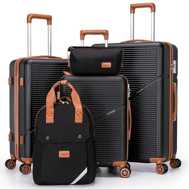 Cosbarn 5-Piece Luggage Set 22x14x9 Airline Approved, ABS Hard Case Suitcases with Spinner Wheels, TSA Lock, Durable Waterproof Travel Luggage