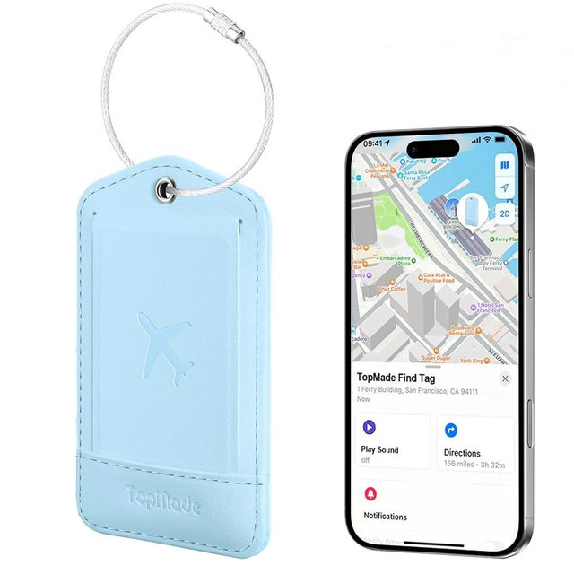 TopMade Smart Luggage Tag with Find My, Premium Leather Luggage Tags for Suitcase, Travel Bags, Backpacks, Anti-Lost Suitcase Tag Tracker for Travel with Privacy Name Card, Rechargeable
