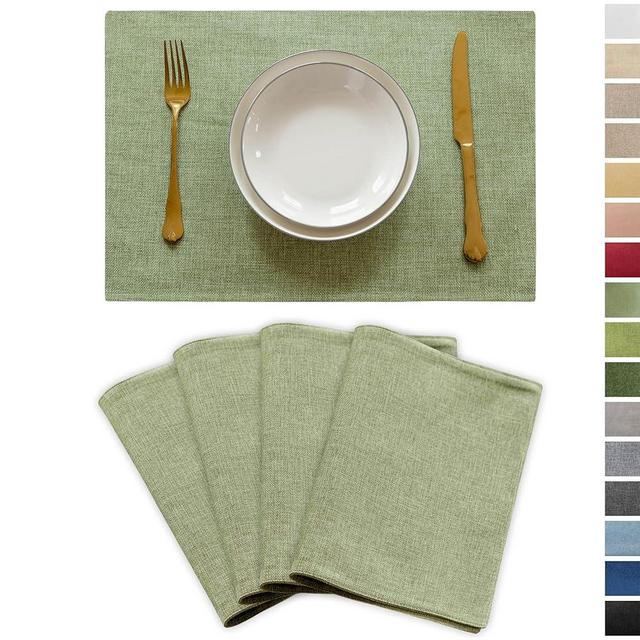 Demetex Green Placemat Set of 4 Washable Linen Place Mats for Dinner Heat Resistant Sage Cloth Placemats Scratch Resistant Plate Mats for Dining Table Kitchen, Green