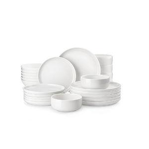 MALACASA Plates and Bowls Sets, 24 Pieces Modern Porcelain Dinnerware Set for 6 Ceramic Dishware Dishes White Kitchen Dinner Dining Ware Set Microwave and Dishwasher Safe, Series LUNA