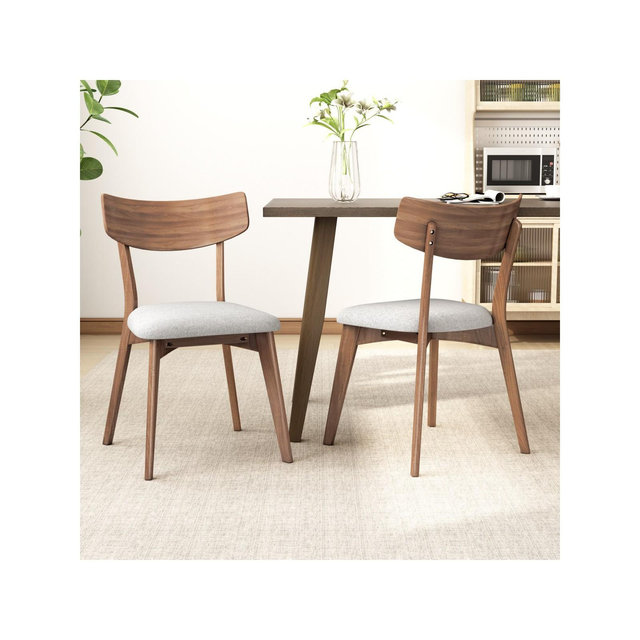 Set of 2 Mid-Century Modern Dining Chairs with Beige Cushioned Seats, Walnut Wood Dining Room Chairs for Kitchen or Dining Room-Panipeachy