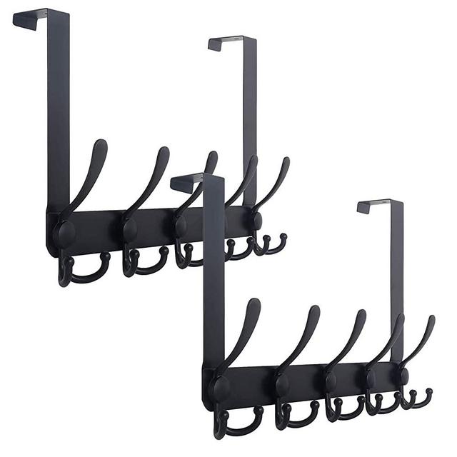 Over The Door Hooks,Coat Rack for Hanging Clothes Hat Towel (Heavy Duty Black 2pcs)