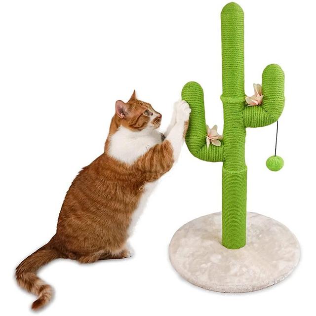 Fluffy Soul Cactus Cat Scratcher - Cat Cactus Scratching Post with Ball - Save Your Furniture with Durable Handmade Jute Cat Tree - Loads of Entertainment for Your Cat