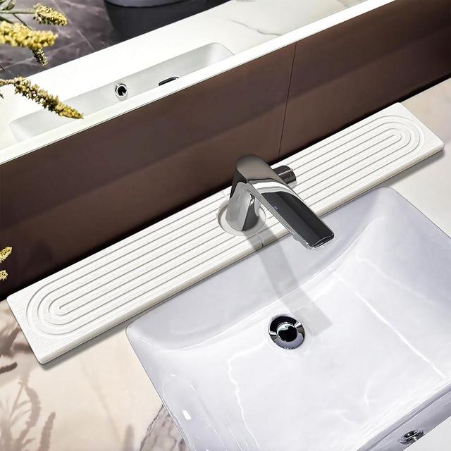 Stone Faucet Mat For Kitchen Sink, 23.6" Diatomite Quick Drying Stone Mat For Kitchen Sink, Stone Sink Splash Guard, Super Absorbent, Sink Stone Quick Dry Around Faucet For Bathroom Counter (White)