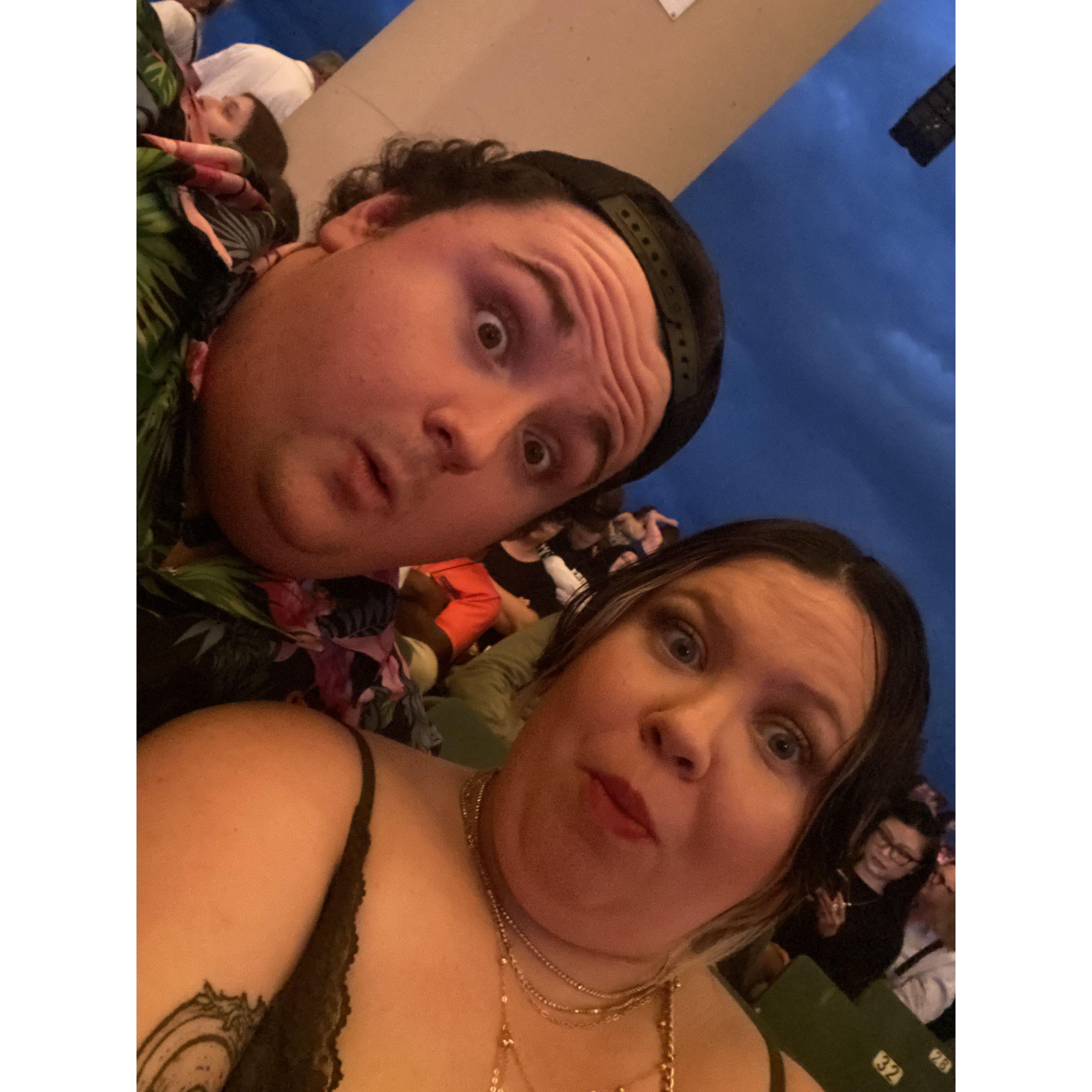 Our First Concert together! (We wanted to take a silly photo while we waited for a storm to pass haha)