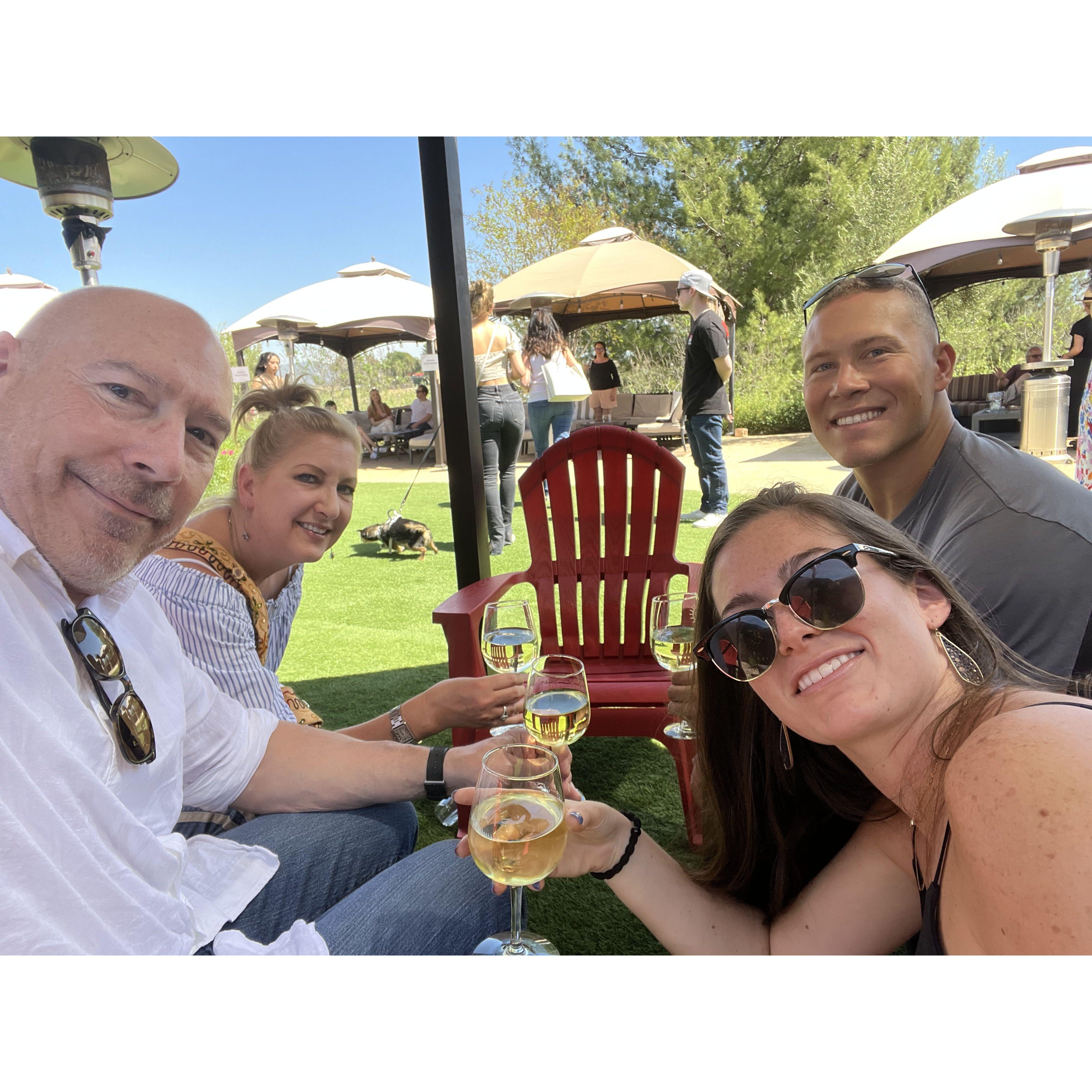 Wine tasting in Temecula! After a few glasses of wine, Nancy and Chris almost adopted a puppy at this vineyard.