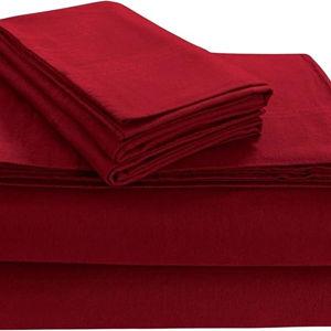 Tribeca Living Triple Brushed Soft Cotton Flannel Sheets Set, Queen Size 170-GSM Weight Extra Deep Pocket Sheet in Solid Dark Red Color