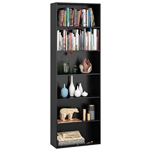 Homfa Bookshelf 70 in Height, Wood Bookcase 6 Shelf Free Standing Display Storage Shelves Standard Organization Collection Decor Furniture for Living Room Home Office, Black