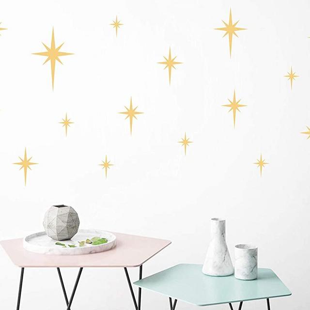 Retro Star Vinyl Wall Decals, Starbursts Wall Stickers for Nursery, Kids Room Wall Decals, Unique Wall Decals for Baby Girls Boys Bedroom, Nursery Decor Y10 (Matte Gold)