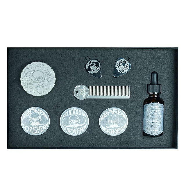 Mustache Wax Kit | 4 Refillable Extra Strong Hold, Strong & Medium Styles Premium EDC Case with Mirror, Remover Oil & Comb | Grooming Gift for Men with Handlebar or Styled Mustaches Death Grip