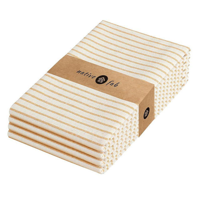 Native Fab 4 Pack Farmhouse Stripe Kitchen Dish Towels Cotton Super Absorbent Quick Drying Reusable 18x26 Inches - Bar Hand Towels, Kitchen Cleaning Towels with Hanging Loop, Milenna Yellow