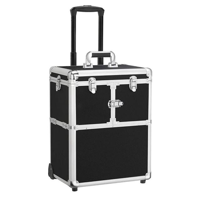 Yaheetech Professional Makeup Case - Aluminum Rolling Cosmetic Organizer Artist Travel Portable Makeup Trolley Cosmetic Case Beauty Train Case Pink