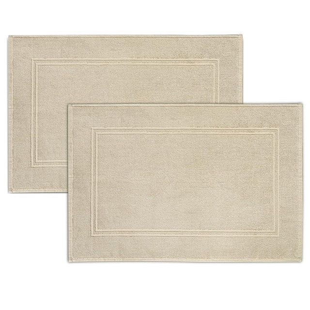 Tens Towels Pack of 2 Bath Mats 100% Cotton, 20 x 32 Inches, Super Absorbent, Hotel Quality Premium Floor Towels, Luxurious, Soft & Quick Dry, Not a Bathroom Rug, Beige