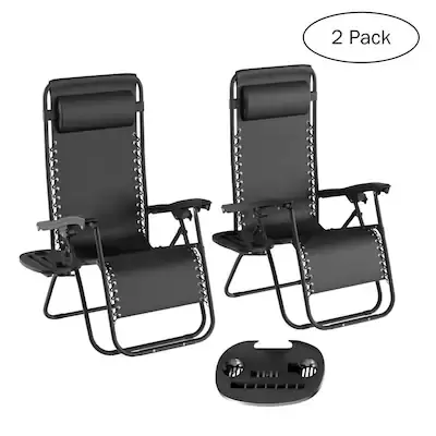 Hastings Home Zero Gravity Chairs Set of 2 Black Metal Frame Swivel Zero Gravity Chair(s) with Solid Seat