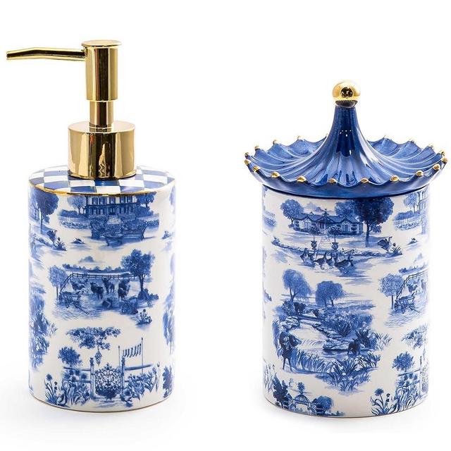 MacKenzie-Childs Royal Toile Soap Dispenser & Cachepot Set