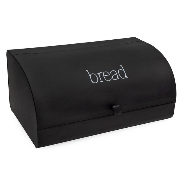 AuldHome Design Black Farmhouse Bread Box; Farmhouse Vintage Style Enamel Look Countertop Bread Bin