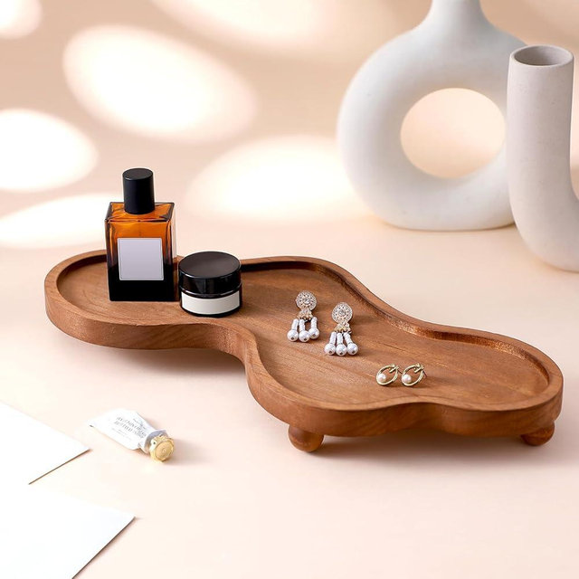 Uiifan Wood Cloud Perfume Tray Irregular Jewelry Decorative Tray for Women Trinket Dish Ring Holder Dish Room Aesthetic Decor Valentine Birthday Gift(Brown)