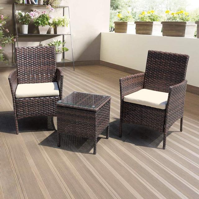 DIMAR GARDEN 3 Piece Outdoor Patio Furniture Sectional Chair Conversation Set Lawn Pool Wicker Rattan Patio Chair with Coffee Table (Mix Brown)
