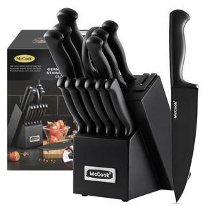 McCook® Knife Sets,German Stainless Steel Knife Block Sets with Built-in Sharpener, Black