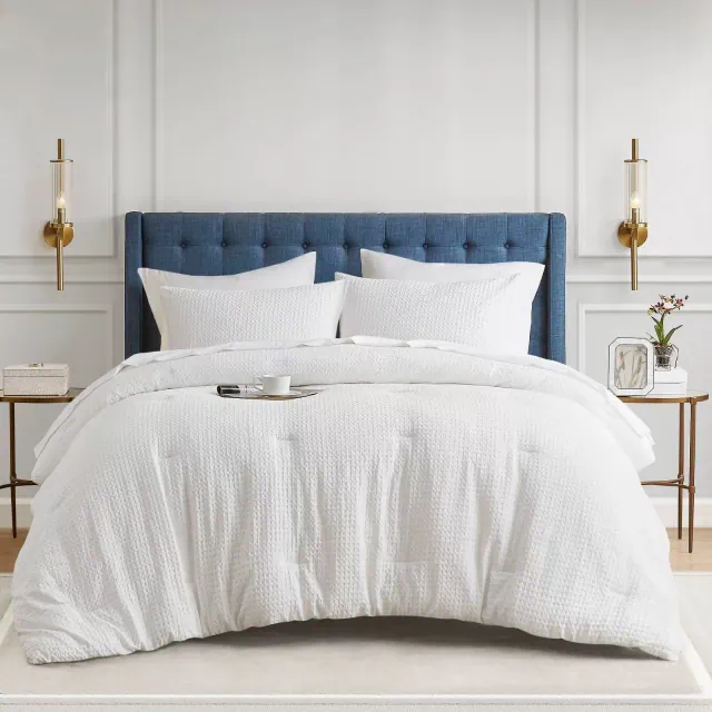 King/California King Mina Waffle Weave Textured Comforter Set White - 510 Design: Microfiber, OEKO-TEX Certified, 3pc