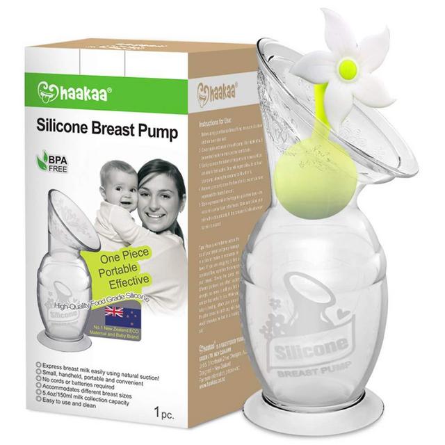 haakaa Manual Breast Pump with Suction Base and Flower Stopper(5oz/150ml)(White)