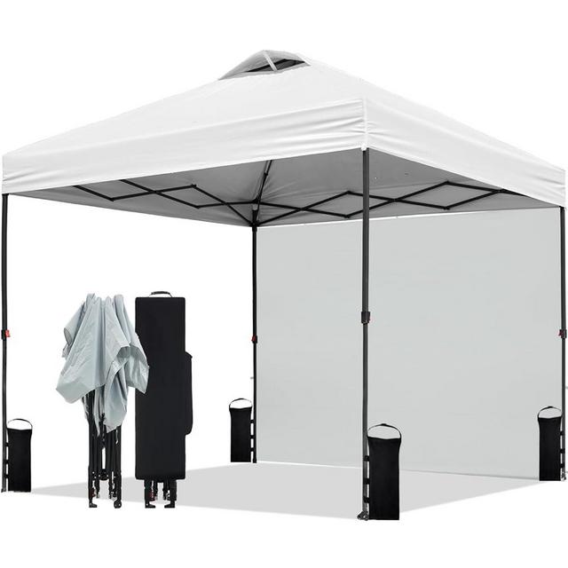 Tunbne 10'x10' Pop Up Canopy Tent with Sidewall, Patented One Push, 1-Person Easy Setup, Instant Shade Canopy with Vented Roof for Parties Beach Outdoor, Case, 8 Stakes, 4 Ropes, 4 Sandbags (White)
