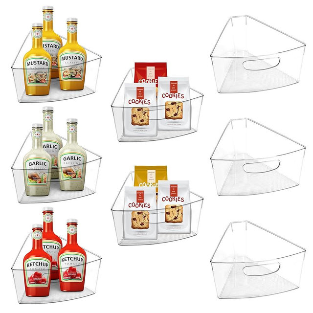 URALFA Lazy Susan Organizer Bins, Corner Cabinet Clear Turntable Organizer, Plastic Corner Kitchen Storage Bins for 26"- 28" Diameter Cabinet Lazy Susan, 1/8 Wedge-BPA Free, 8 Pack