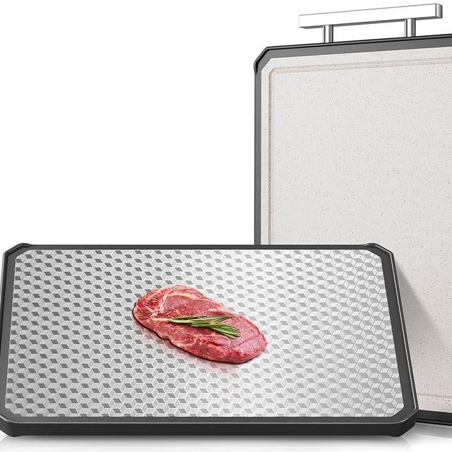 LOZOVIN 16"*11" Double Sided Stainless Steel/Wheat Straw Cutting Board, Separate Surfaces for Meat & Veggies, Large Non Toxic Chopping Board for Kitchen,Dishwasher Safe, Scratch Resistant Mesh Design